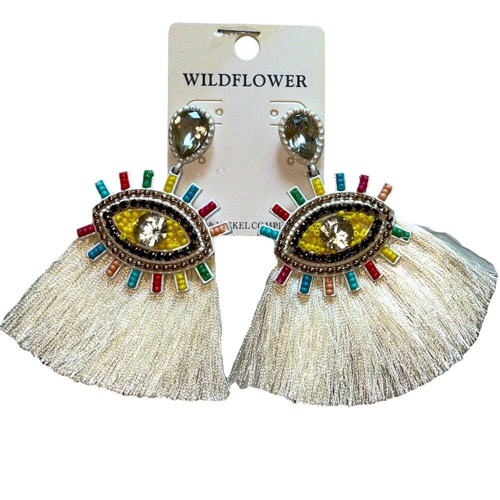 Wildflower Jeweled Multi Color Evil Eye Mystical Pair of Earrings NEW